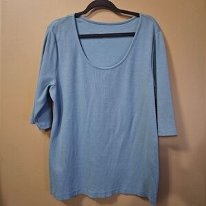 Soft Sorroundings Women's Ribbed 3/4 Sleeve Top Tee Blue Size 2X Stretch